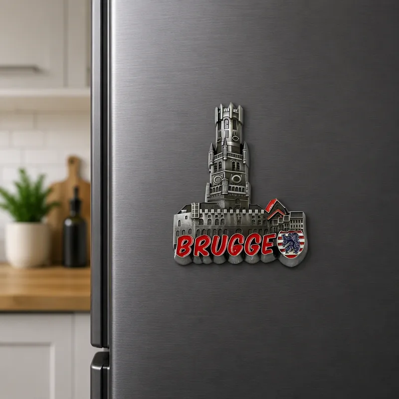 Fridge magnet with a Bruges motif — example of a tourist souvenir
