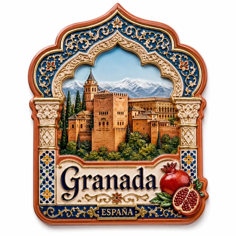 Fridge magnet with a Granada motif — example of a tourist souvenir