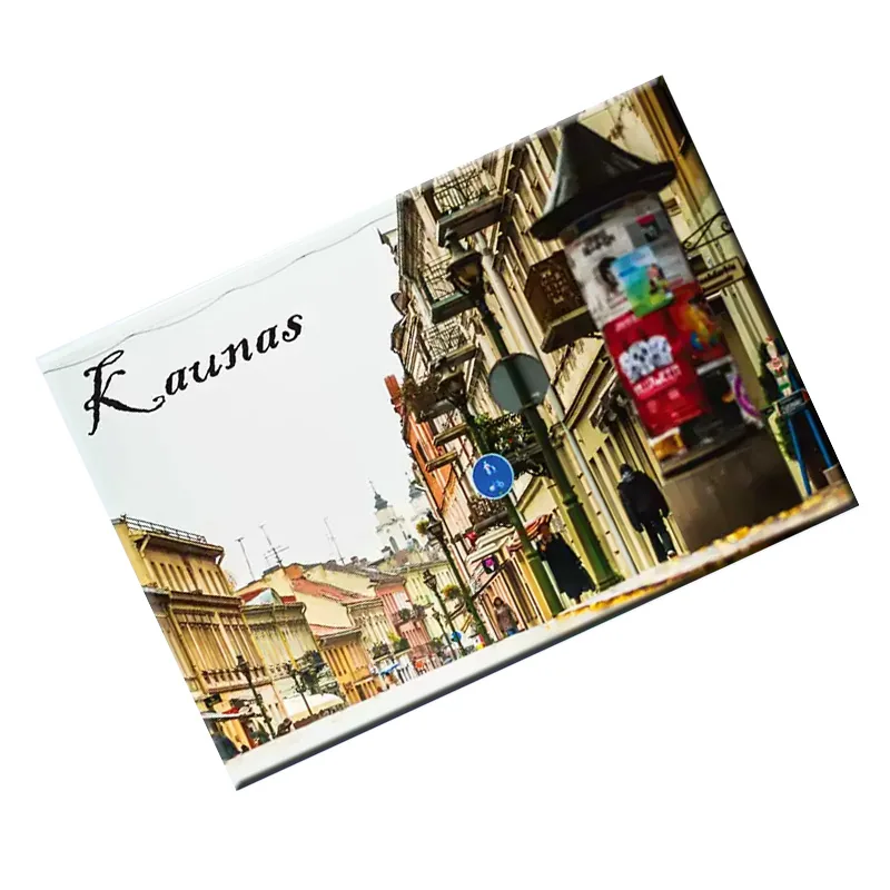 Fridge magnet with a Kaunas motif — example of a tourist souvenir