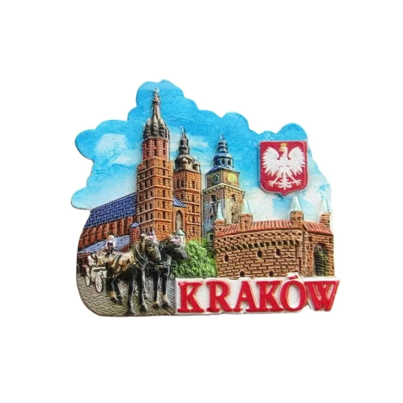 Fridge magnet with a Kraków motif — example of a tourist souvenir