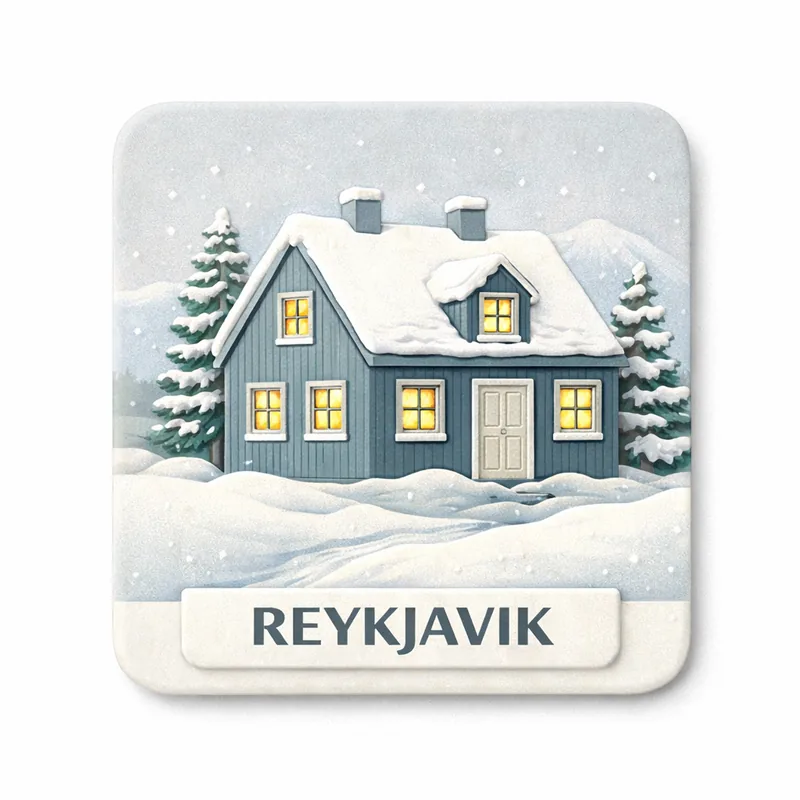 Magnes na lodówkę z motywem Reykjavík — przykład pamiątki turystycznej